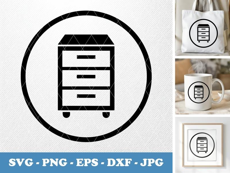 Drawer Unit classic svg icon | Minimal Filing Cabinet Design | SVG PNG EPS DXF for Cricut Silhouette