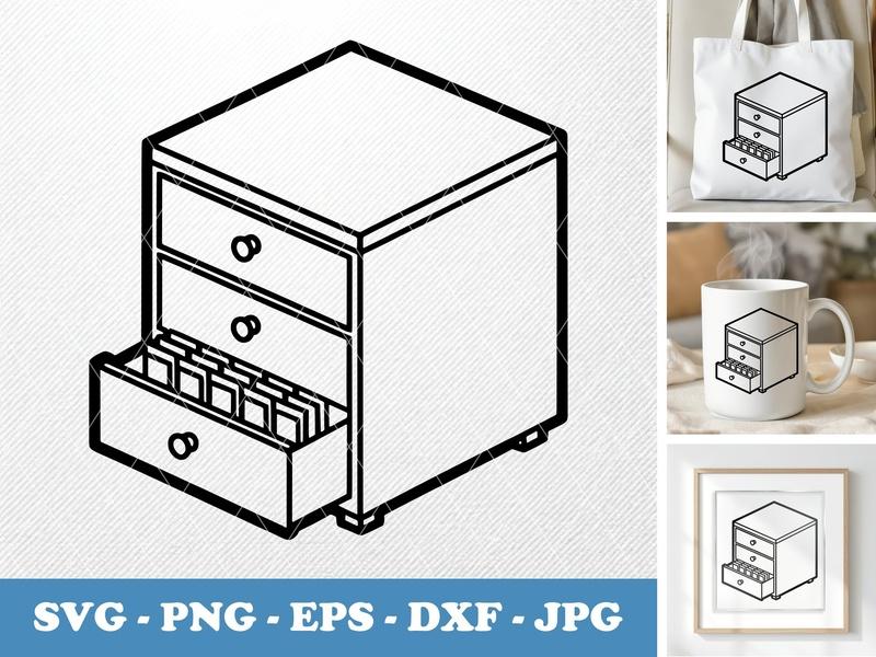 Drawer Unit in active use | File Cabinet SVG, PNG, EPS, DXF | Double Outline Office Decor for Cricut & Silhouette