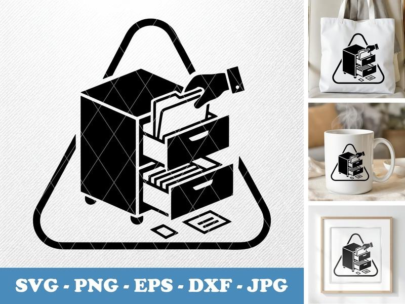 Drawer Unit in active use SVG | Filing Cabinet Icon | Minimal Office Storage | PNG EPS DXF for Cricut Silhouette