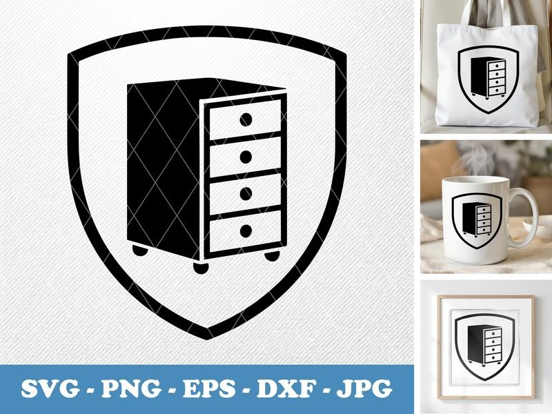 Drawer Unit in side view profile SVG | Shield Frame, Minimalist Icon, 4 Drawers, Cricut Silhouette | PNG EPS DXF