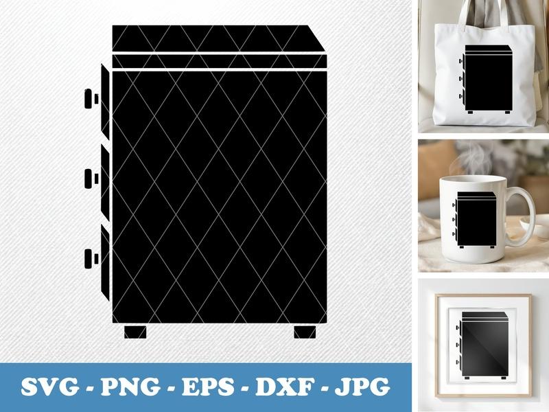 Drawer Unit in side view profile SVG | Solid Black Fill Icon PNG EPS DXF | Cricut Silhouette Cut File | Storage Office Furniture