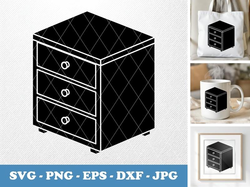 Drawer Unit isometric angle SVG Black Filled Outline | PNG EPS DXF | Cricut Silhouette Cut File, Office Furniture Icon