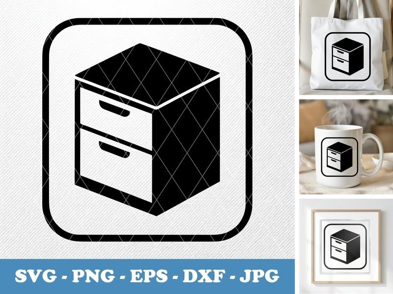 Drawer Unit isometric angle SVG Minimal Icon | Office Furniture Clipart PNG EPS DXF for Cricut & Silhouette