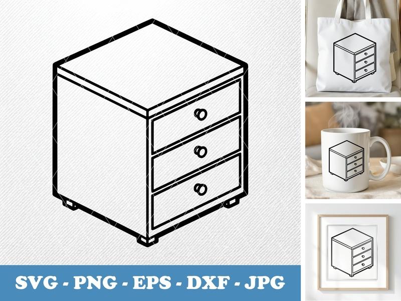 Drawer Unit isometric angle SVG, PNG, EPS, DXF | Double Outline Office Furniture Cut File for Cricut & Silhouette