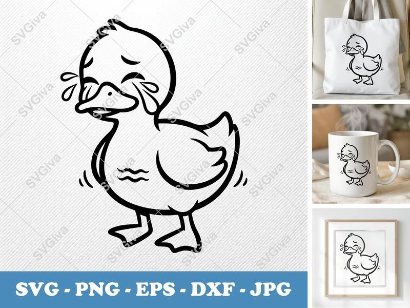 Duck Crying SVG | Friendly Rounded Bean-Shaped Design | PNG DXF EPS | Cricut Silhouette File