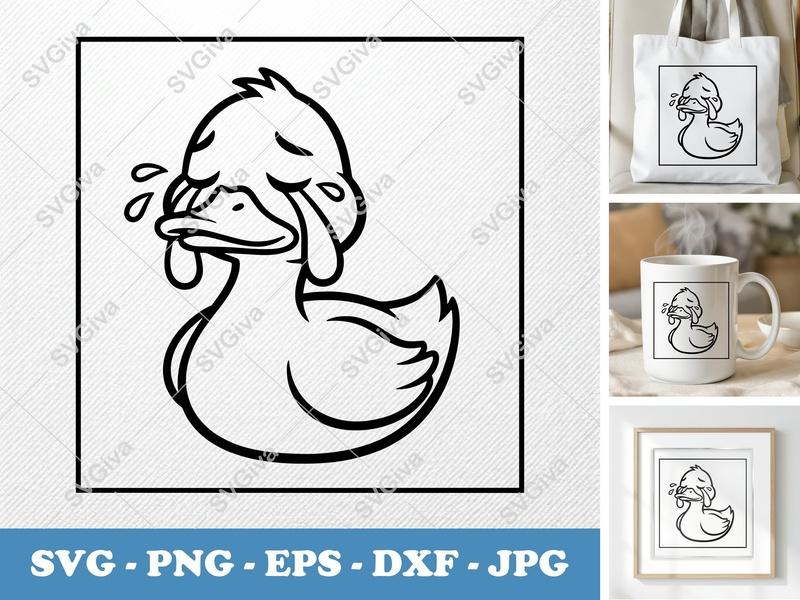 Duck Crying SVG | Minimalist Character Line Art | PNG DXF EPS | Cricut Silhouette File
