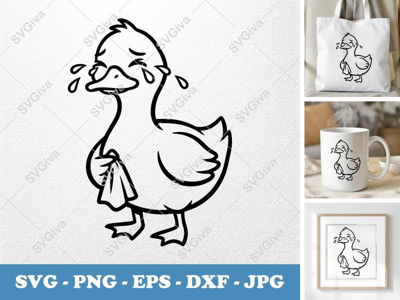 Duck Crying SVG, Sad Duckling PNG, Emotional Farm Animal EPS, DXF for Cricut, Silhouette, Cute Vector Clipart