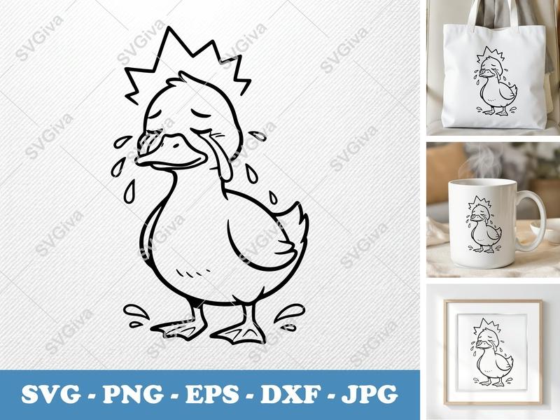 Duck Crying SVG, Sad Duckling PNG, EPS, DXF Cut File for Cricut, Silhouette | Baby Animal Vector Art