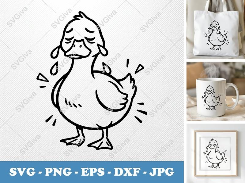 Duck Crying SVG | Sad Duckling PNG, EPS, DXF | Cute Animal Cut File for Cricut, Silhouette | Modern Clean Design