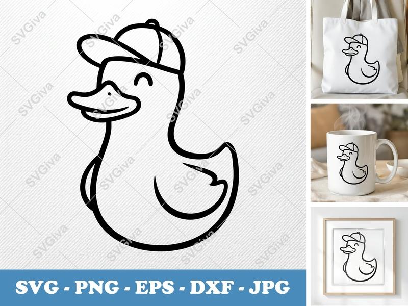 Duck in a Cap SVG | Puffy Cartoon Design | PNG DXF EPS | Cricut Silhouette File