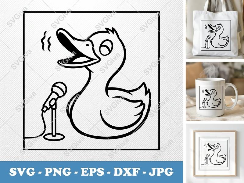 Duck Singing SVG | Bold Contour Minimalist Cut File | PNG DXF EPS for Cricut Silhouette