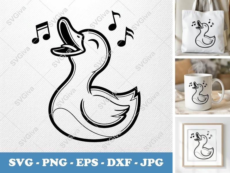 Duck Singing SVG | Double-Outline Minimalist Design | PNG DXF EPS | Cricut Silhouette Cut File