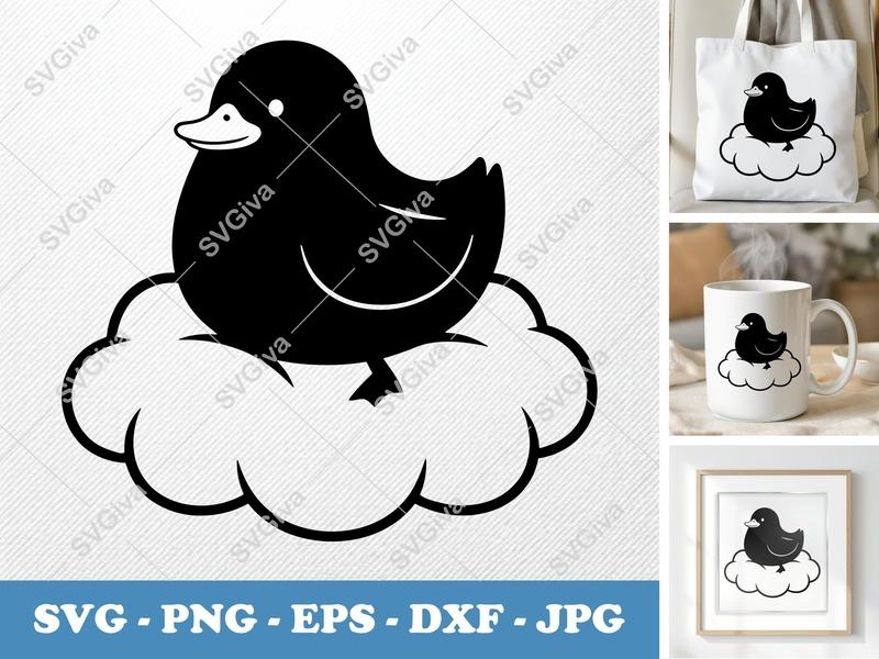 Duck Sitting on Cloud SVG | Puffy Soft Forms PNG DXF EPS | Cricut Silhouette | Inflated Pillow-Soft Design