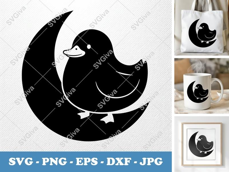 Duck Sitting on Moon SVG | Puffy Pillow-Soft Shapes PNG DXF EPS | Cricut Silhouette File