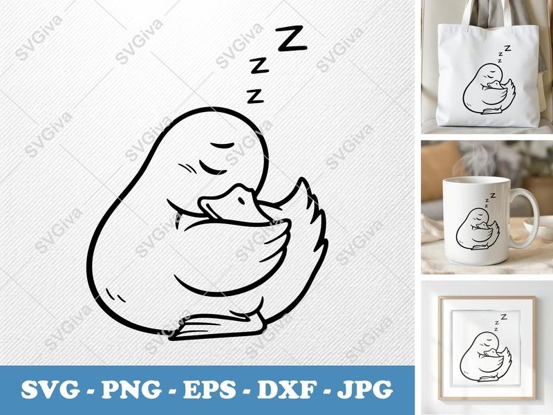 Duck Sleeping SVG | Cute Napping Duckling PNG EPS DXF | Cricut & Silhouette Cut File | Modern Animal Clipart