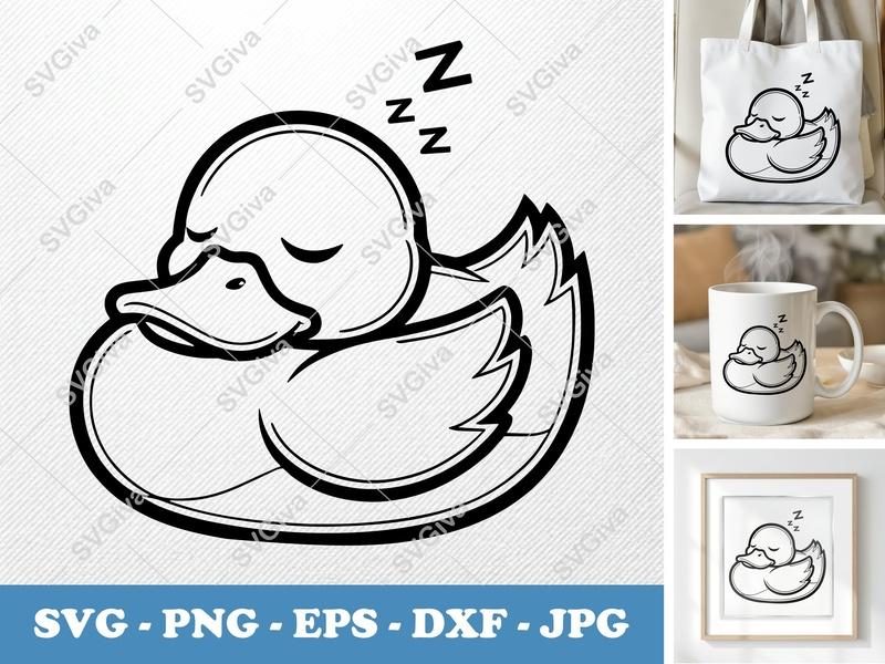 Duck Sleeping SVG, Modern Clean Design, Zzz Rubber Duckie | PNG, EPS, DXF | Cricut & Silhouette Cut File
