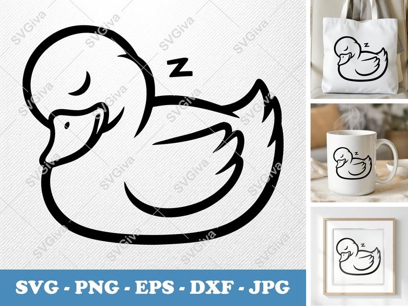 Duck Sleeping SVG, Modern Clean Line Art | PNG EPS DXF | Cricut Silhouette Cut File, Cute Animal Vector