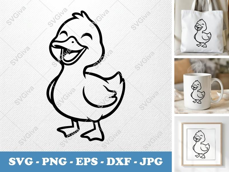 Duck Smiling Happily SVG | Friendly Bean-Shaped Forms | PNG DXF EPS | Cricut Silhouette File