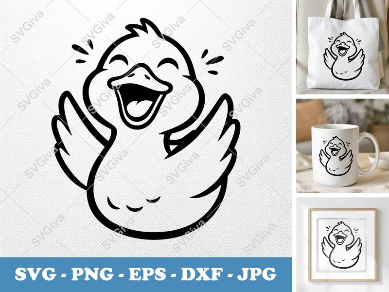 Duck Smiling Happily SVG PNG DXF EPS | Cut File for Cricut Silhouette | Happy Duck Vector Art