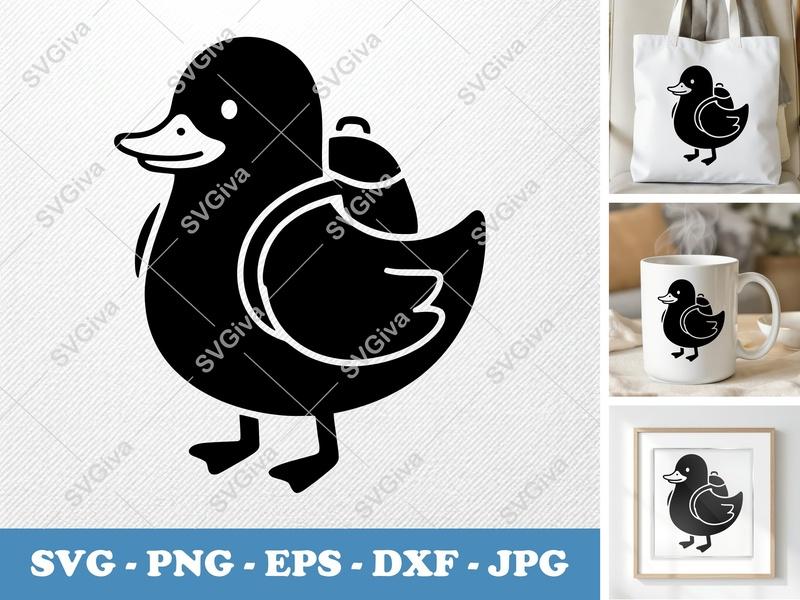 Duck SVG | Backpack Duck Clip Art | Modern Animal Design | PNG EPS DXF for Cricut & Silhouette
