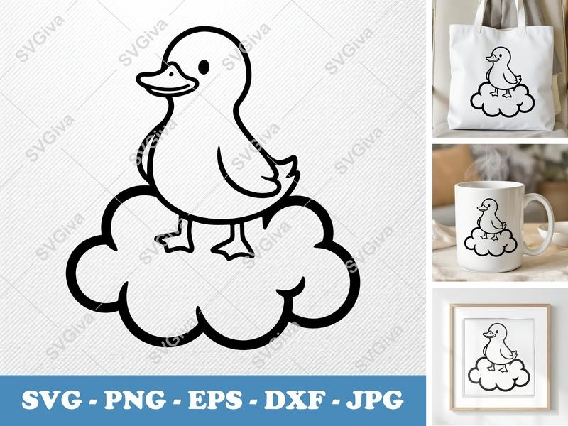 Duck SVG, Cute Duckling on Cloud, Baby Animal Clip Art | PNG EPS DXF | Cricut & Silhouette Cut File