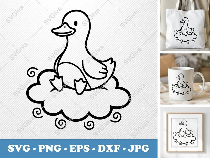 Duck SVG | Friendly Bean-Shaped Cut File | Rounded Body, Cloud Sitting | PNG DXF EPS | Cricut Silhouette