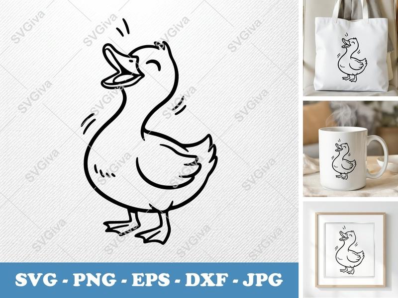 Duck SVG, Happy Cartoon Duckling Outline, Farm Animal Clipart, PNG EPS DXF | Cricut & Silhouette Cut File, Baby Shower Decor