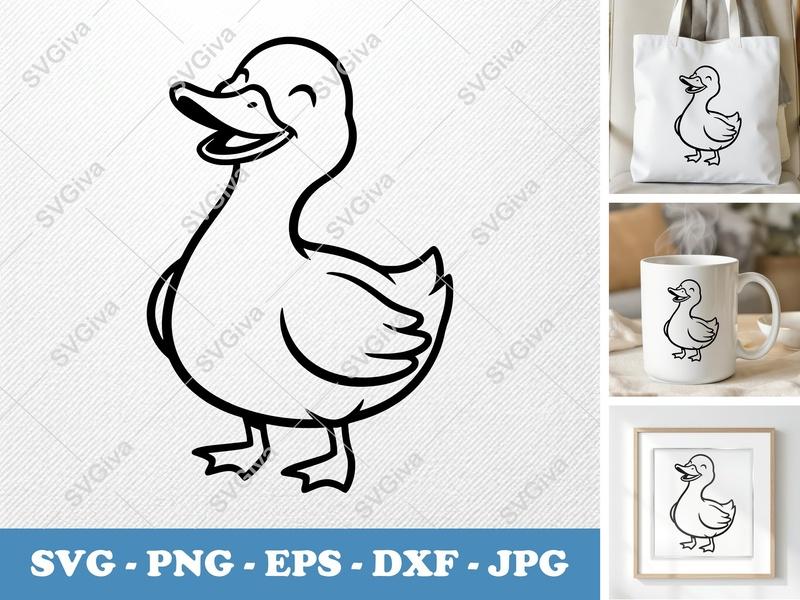 Duck SVG | Happy Duckling Cut File | Cartoon Animal Clipart | PNG, EPS, DXF for Cricut & Silhouette