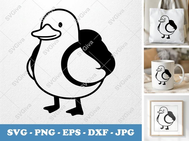 Duck SVG | Simple Outline Cartoon | PNG EPS DXF | Cricut Silhouette Cut File | Modern Animal Clipart Vector