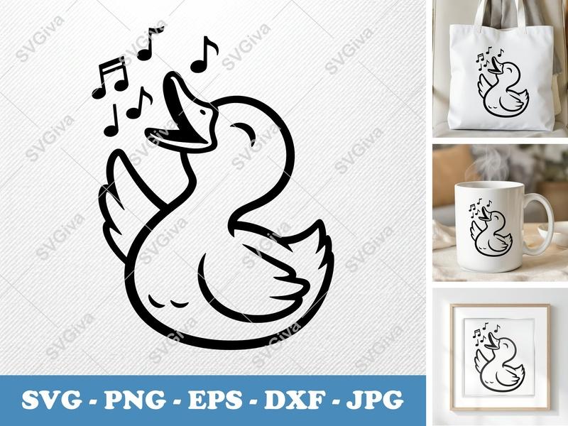 Duck SVG Singing, Music Notes, Cute Animal Cut File | PNG EPS DXF for Cricut & Silhouette | Modern Farm Bird Craft