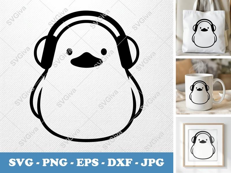 Duck SVG with Headphones | Cute Animal Cut File | Modern Design for Cricut, Silhouette | PNG, EPS, DXF Included