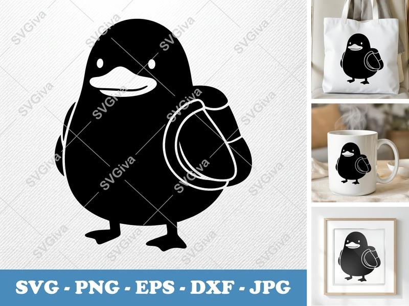 Duck wearing backpack SVG | Puffy Pillow Soft Shapes | PNG DXF EPS | Cricut Silhouette Cut File