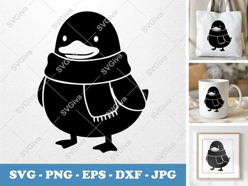 Duck wearing Scarf SVG | Puffy Soft Shapes | Inflated Pillow-Soft Design | PNG DXF EPS | Cricut Silhouette File
