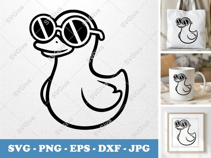 Duck Wearing Sunglasses SVG | Puffy Inflatable Style PNG DXF EPS | Cricut Silhouette Cut File