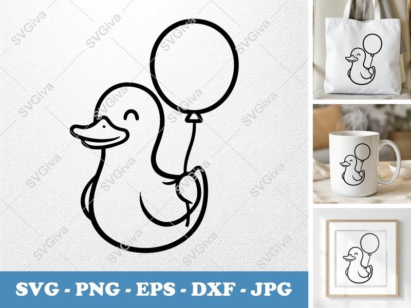 Duck with Balloon SVG | Puffy Shapes | Inflated Look | PNG DXF EPS | Cricut Silhouette File