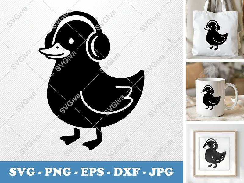 Duck with Headphones SVG | Modern Music Duck PNG EPS DXF | Cricut & Silhouette Cut File | Cute Animal Vector