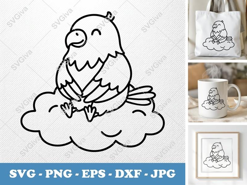 Eagle Cloud SVG | Cute Bird PNG EPS DXF for Cricut & Silhouette | Cartoon Animal Cut File, Kids Craft Design