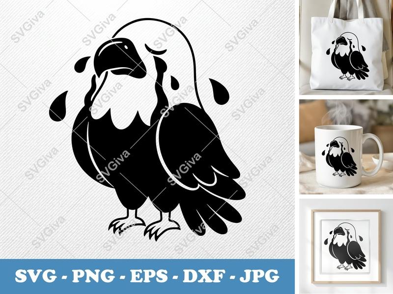 Eagle Crying SVG | Sad Bald Eagle Clipart | Modern Design PNG EPS DXF | Cricut Silhouette Cut File Vector