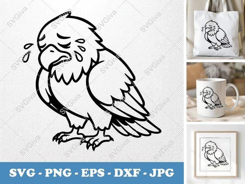 Eagle Crying SVG | Sad Bird Cut File | Animal PNG DXF EPS for Cricut Silhouette