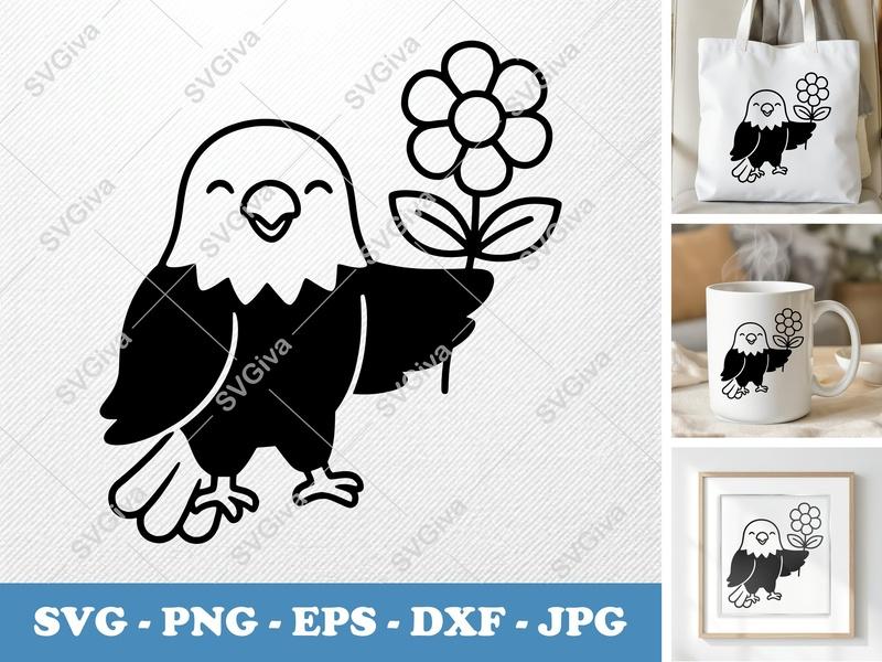 Eagle Cute Flower SVG, PNG, EPS, DXF | Happy Animal Clipart for Cricut & Silhouette | Modern Clean Design Vector File