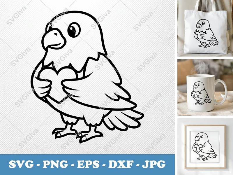 Eagle Holding Heart SVG | Friendly Bean-Shaped Design | PNG DXF EPS | Cricut Silhouette File