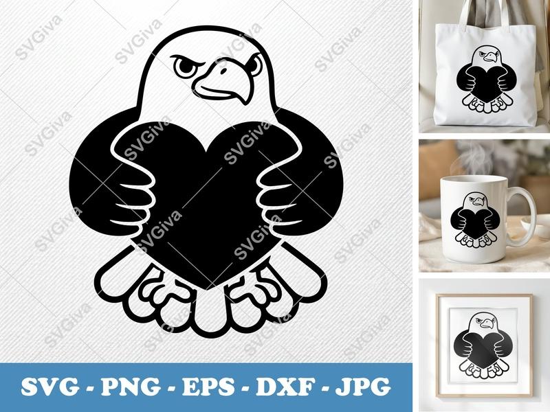 Eagle Holding Heart SVG | Puffy Soft Shapes | SVG, PNG, DXF, EPS | Cricut, Silhouette Cut File
