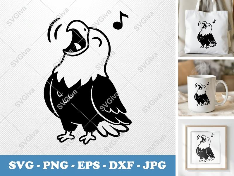 Eagle Singing SVG | Friendly Rounded Body Bean-Shaped Design | PNG DXF EPS | Cricut Silhouette File