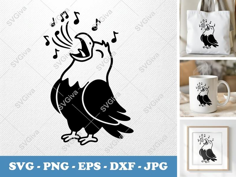 Eagle Singing SVG | Music Notes PNG EPS DXF | Bird Clipart for Cricut & Silhouette | Cartoon Animal Cut File