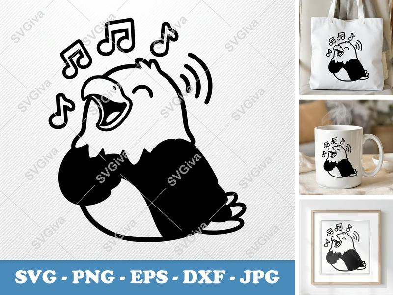 Eagle Singing SVG | Puffy Inflatable Design | PNG DXF EPS | Cricut Silhouette Cut File