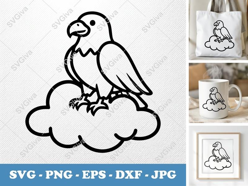 Eagle Sitting on a Cloud SVG PNG DXF EPS | Cricut Silhouette US Patriotic Bird