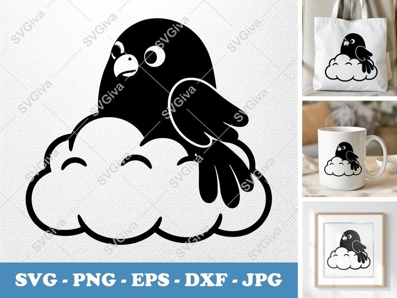 Eagle Sitting on a Cloud SVG | Puffy Soft Shapes Design | PNG DXF EPS | Cricut Silhouette File