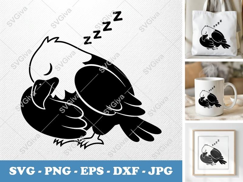 Eagle Sleeping SVG, Cute Animal Zzz Design, PNG EPS DXF for Cricut, Silhouette, Modern Bird Clipart Cut File