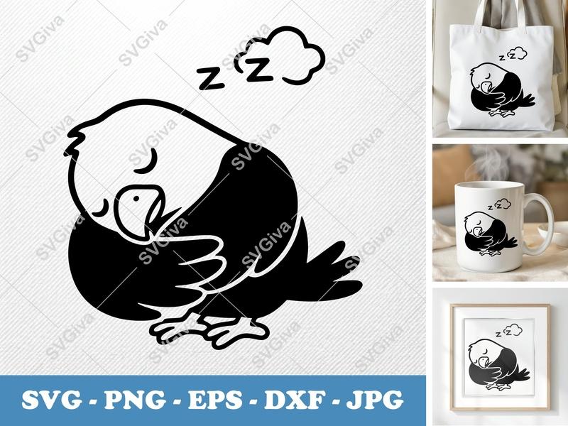 Eagle Sleeping SVG | Cute Bird Nap Design, Zzz Cloud | PNG EPS DXF for Cricut & Silhouette, Animal Clipart, Digital Download