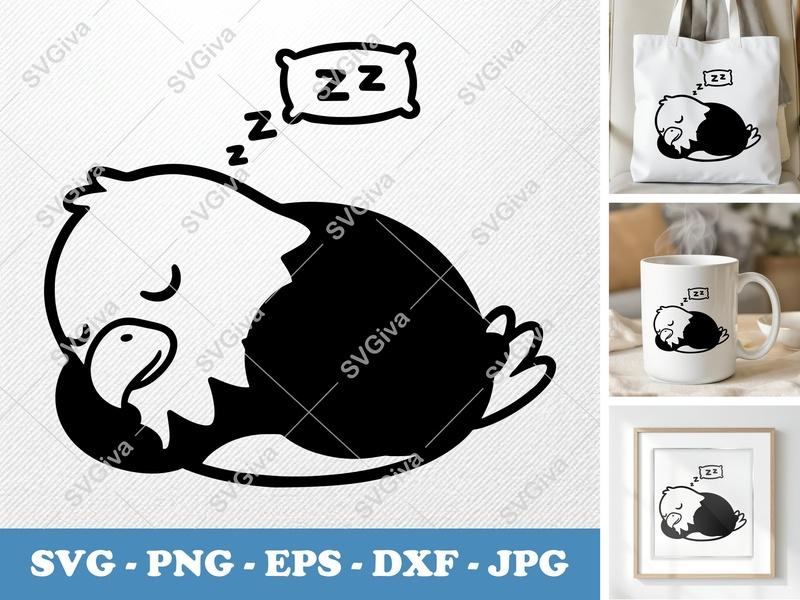 Eagle Sleeping SVG | Puffy Cartoon Style Cut File for Cricut, Silhouette | Inflated Pillow-Soft Forms PNG DXF EPS